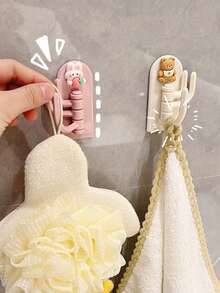 5pcs Cartoon Style 3-Hook Wall Hangers, Cute Adhesive No Drill Hooks For Keys, Bags, Coats, Resin Material - Multicolor - View 2