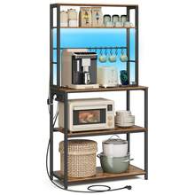 VASAGLE Scaffale da Cucina con LED, Scaffale per Microonde con Multipresa, Ripiani Regolabili, 8 Ganci, 40 x 80 x 168,4 cm, Marrone Vintage e Nero Opaco - Castano - Visualizzare 7