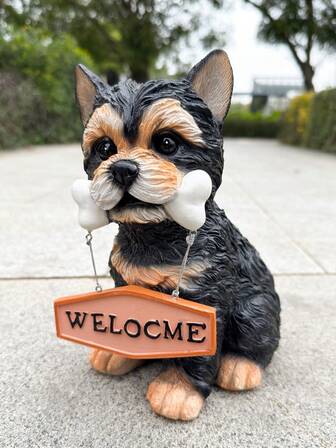 Dog Carrying Welcome Sign Statue For Outdoor Garden Courtyard Entrance Lawn Decoration