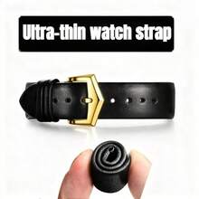 通用尺寸 12mm 14mm 16mm 18mm 20mm 22mm 柔软平纹表带，超薄防水防汗女士表带 - 黑色搭扣咖啡色 - 查看 16