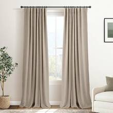 % Blackout Curtains Bedroom, 84 Inch Long Blackout Curtains, Clip Rings Linen Drapes, Thermal Insulated Room Darkening Living Room, 2 Panels - Beige, W50xL84, Bedroom Decor - 土米色 - 查看 5