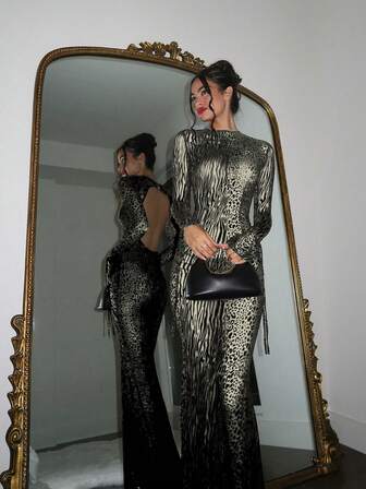 Sexy Fashionable Leopard Print Long Sleeve Dress