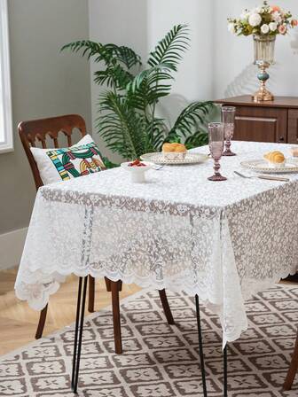 1pc Minimalist Fresh Floral Jacquard Lace Tablecloth Placemat Home Decor Fabric