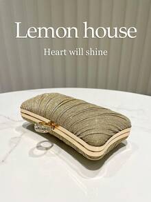 1 Stück glänzende goldene plissierte elegante kleine Clutch Tasche, formelle Kleider Handtasche mit Strass Kette, Mode Handtasche für Abendparty, Hochzeit, Cocktail, Geschenk für Frauen - Gold - Übersicht 6