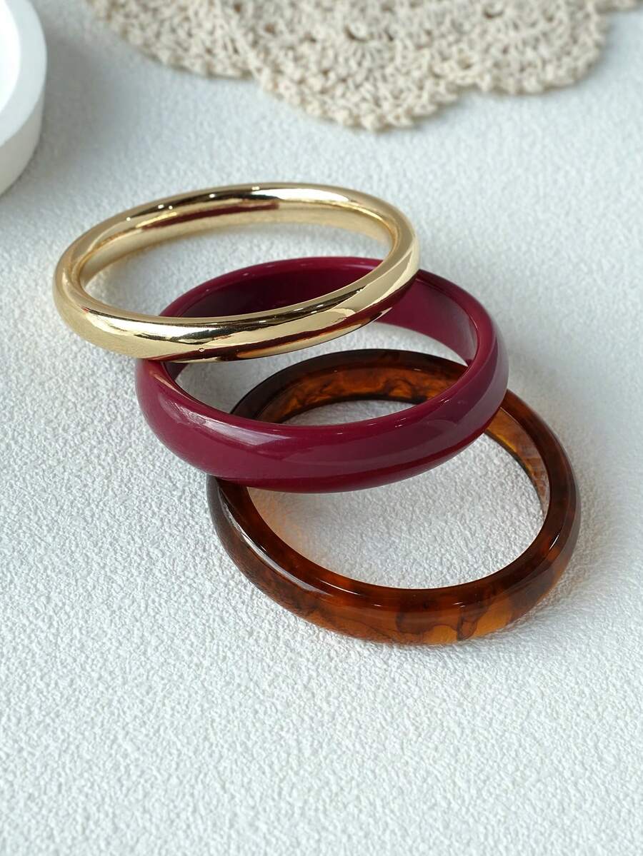 LADYCOCO Bộ 3 vòng tay nhựa acrylic dày dặn kiểu cổ điển với khóa mạ vàng, thích hợp cho tiệc tùng và đeo hàng ngày (Có thể có sự khác biệt nhỏ giữa hình ảnh sản phẩm và sản phẩm thực tế) (Vui lòng tham khảo bảng kích thước trong phần chi tiết để tìm kích thước phù hợp với cánh tay của bạn)