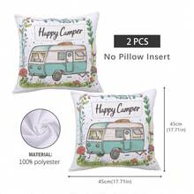 1 pieza/2 piezas Funda de almohada con tema de aventura de campamento de verano [Impresión de un solo lado] [Inserto de almohada no incluido], 17.7*17.7in [45*45cm]/19.68*19.68in [50*50cm], Hecho de poliéster, Adecuado para campamento, actividades al aire libre, decoración minimalista de lujo para uso diario o en el hogar, sala de estar, dormitorio, sofá, chaise lounge, arte, vacaciones, diseño elegante, clásico, autocaravana, lema - Multicolor - Ver 15