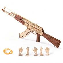 ROKR AK47 Wooden Rifle Model Toy - 315 Pieces, DIY Rubber Band Gun, 3D Puzzle, Wooden Model Building Kit, Single/Burst Mode, Premium Collector's Edition Model Kit For Adults And Teenagers. - Natural wood - 查看 12
