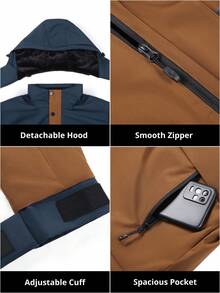 CAMEL CROWN Men's Winter Ski Jacket Mountain Snow Coats Waterproof Detachable Hood Windproof Fleece Rain Jackets - Brown - View 3