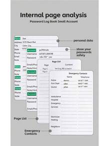 Libro de contraseñas A6 con pestañas alfabetizadas, cuaderno de tapa dura - Organizador de inicios de sesión de Internet y direcciones - Negro - Ver 6