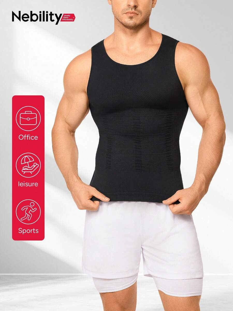 Nebility Men's Shapewear/Body Warmer - Suitable For Spring, Summer, Autumn And Winter. Slimming Underwear, Shaping Vest, Compression Camisole Shapewear For Tummy Control - 黑色 - 查看 1