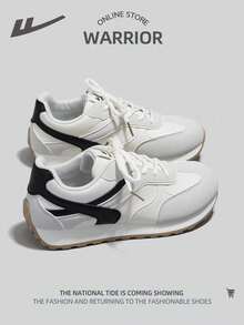 WARRIOR 1双女士运动防水多功能情侣平底系带拼接皮革低帮休闲户外时尚鞋，夏季 - 米/灰/黑 - 查看 3