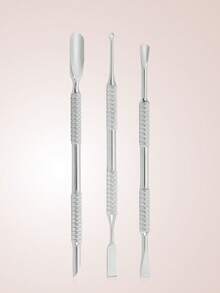 3件/1件装金属银色双头角质层推剪/修甲器，沙龙级不锈钢凝胶指甲油刮刀，耐用专业美甲修脚清洁工具，适用于指甲和脚趾甲