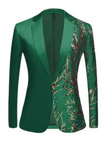 Men's Single-Piece Top With Shiny Sequin Suit Jacket, Fashionable Evening Dress, Suitable For Parties, Weddings, Banquets, And Balls - màu xanh lá - Xem 6