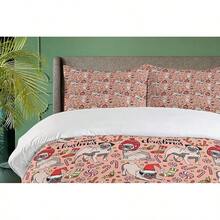 Winter Duvet Cover Set, Merry Theme Delicate Snowflakes, Vintage Holiday Pattern, 3 Piece Bedding Set With 2 Pillow Shams, Size, Teal White - Rose Red Green - 查看 7