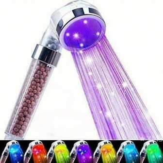 1pc High-Pressure Filter Shower Head, 3-In-1 Digital Display Filter Shower Head With LED Colorful Color-Changing Light, Handheld Filter Shower Faucet, Equipped With Digital Temperature Display And Negative Ion Filter Water Spray Device, Suitable For All Skin Types, Bathroom Accessories