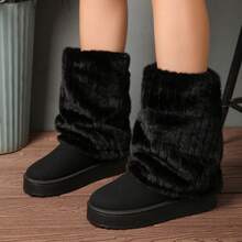 Women's Platform Snow Boots Winter Warm Faux Fur Lined Outdoor Shoes - 黑色 - 查看 2