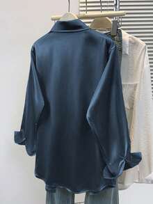 Plus Size Women Satin Blouse, Business Casual Button-Up Shirt, Lapel Design, Elegant For Office And Casual Wear, Suitable For Autumn, Winter And Spring