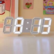 3D LED Digital Wall Clock With Date & Temperature Display - Quiet Power Supply Alarm Clock, 24-Hour Display, 3D LED Night Light, Modern Minimalist Design, Suitable For Kitchen, Bedroom - Powered Digital Clock With Date & Temperature Display, Silent Operation