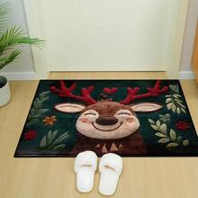 1 pieza Felpudo con estampado de ciervo, decoración navideña, se puede usar como regalo de Navidad, material similar a la felpa, muy absorbente y fácil de limpiar, adecuado para decoración del hogar, estilo rústico, entrada, interior, habitación, cocina, comedor, pequeña oficina/oficina en casa, fregadero, lavandería, felpudo, alfombra de cocina, alfombra antideslizante