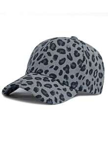 1 pieza Gorra de béisbol unisex con estampado de leopardo, gorra Snapback versátil y desgastada de moda, gorra de ala ancha resistente al viento y cálida para uso casual al aire libre, adecuada para uso diario en primavera, otoño e invierno