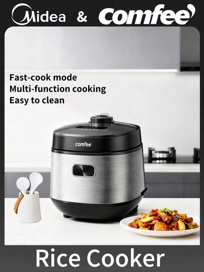 Midea 4-Cup Rice Cooker, 9-In-1 Multi-Function Cooker, Fuzzy Logic Technology, Non-Stick Pot, Slow Cook, Steam, Brown Rice, White Rice, Compact, Grey, Ideal For Small Families, Quick & Easy Cooking