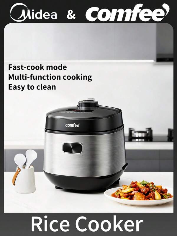 Midea 4-Cup Rice Cooker, 9-In-1 Multi-Function Cooker, Fuzzy Logic Technology, Non-Stick Pot, Slow Cook, Steam, Brown Rice, White Rice, Compact, Grey, Ideal For Small Families, Quick & Easy Cooking