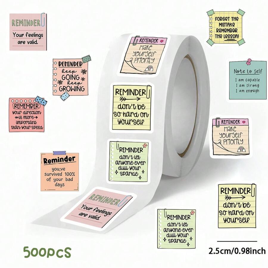 500pcs Motivational Sticker Roll, 10 Different Patterns, Fun Reward Stickers, Positive Affirmation Sticker Pack, Suitable For Teenagers, Adults, Students, Teachers, Employees, Applicable To Phones, Books, Envelopes, Laptops (Reminder Use) - Multicolor - View 1
