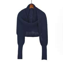 Women's Knitted Shawl Scarf Stylish Solid Color Long Sleeve Cape Coat For Daily Life  Evening Dresses - Màu xanh hải quân - Xem 3