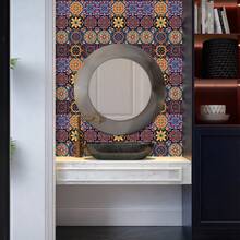 12pcs Bohemian Floral Ceramic Tile Stickers, Self-Adhesive PVC Stickers For Kitchen Backsplash, Bathroom And Stair Walls - Easy To Apply And Remove, 10/15/20cm*12pcs - Multicolor - View 8