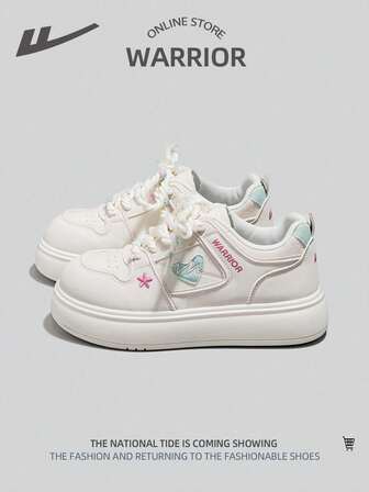 WARRIOR 1 Pair Women's Casual Leather Low-Top Sneakers, Breathable, Colorblock, Suitable For Daily Wear