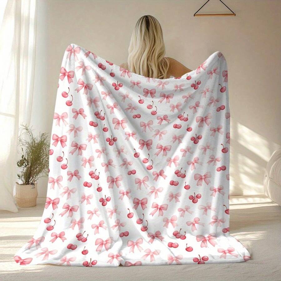 Coquette Pink Bow Blanket - Soft, Collegiate Chic Flannel, Ideal For Dorm Room, Spring Decor, Girly Gift For Birthday Anniversaries, Valentine's Day, Thanksgiving, Christmas, Halloween, Wedding, New Year Gifts Provide, Ideal Gifts For Her, Him, Family Members, Boyfriends, Girlfriends, Fathers, Family Members, Mothers, Lovers, Daughters, Sons, Grandfathers, Grandmothers, Friends, Classmates And Pets. Sofa, Bed, Car, Bedroom, Living Room, Office, Outdoor Camping, Beach, Wall Decoration, Bedroom Decor, Halloween Blanket, Fall Decor, Fall Decorations For Home, Christmas Party Theme Blanket, Christmas Decor, Office Decoration - färg2 - Visa 1