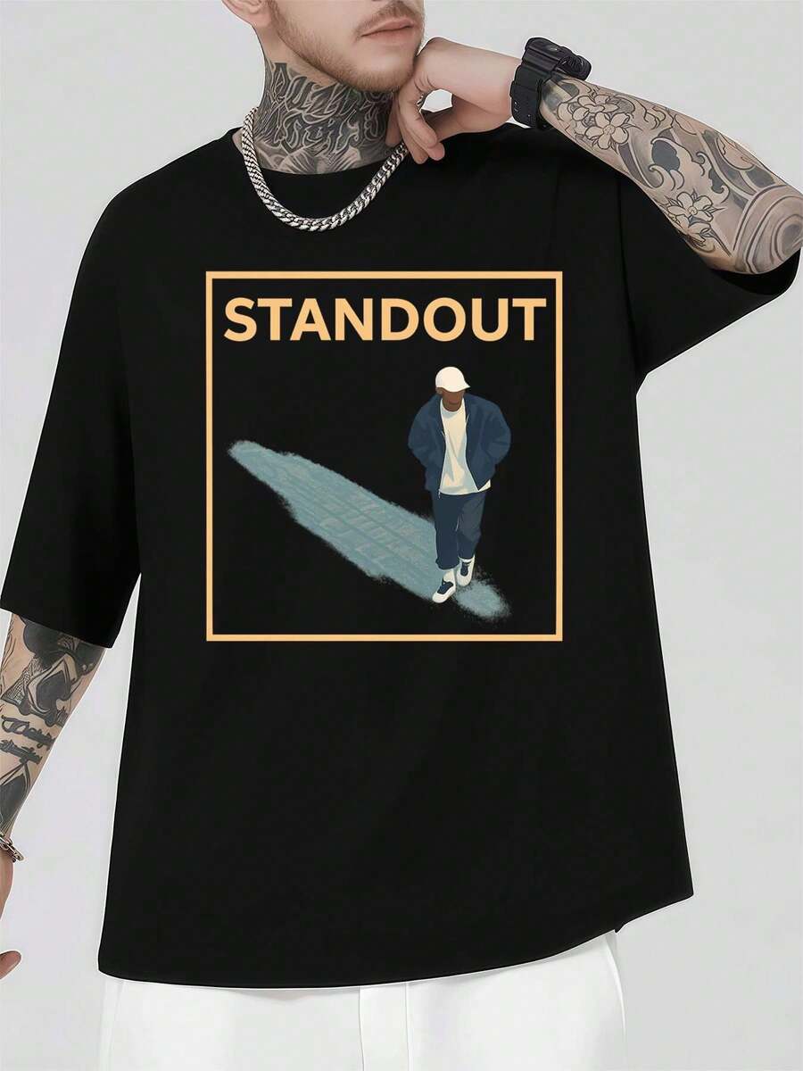 Camiseta gráfica Standout Man, estilo urbano hip-hop, transpirable, con estampado artístico. - Negro - Ver 1