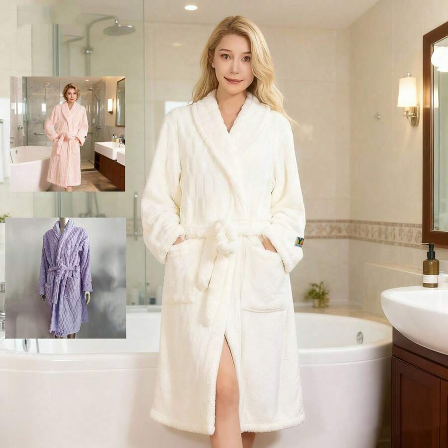 1pc Coral Fleece Turtle Shell Pattern Hooded Bathrobe, Soft & Comfortable, Absorbent, For Women & Students, Loungewear, Shower, Leisure, Self-Use Or Gift