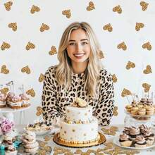 200Pcs Leopard Print Heart Confetti Leopard And Cheetah Party Decorations  Animal Table Decor For    Shower Birthday Bachelorette Bridal Shower Engagement Party Supplies - 金色與黑白豹紋 - 查看 3