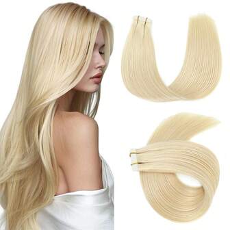 20pcs Straight 613 Human Hair Tape In Hair Extension Human Tape Ins 50G Blonde Color Invisible Tape Adhesive Hair Extensions 12-22 Inches