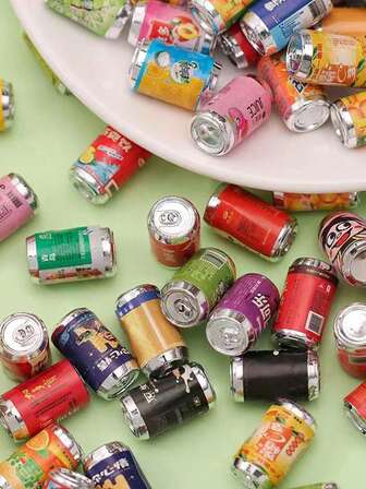 30/50/100 st dockhusdekorationer i miniatyr med läsk, gör-det-själv mikromodeller av mat, dryck, alkohol för spelscener, miniatyrmat i stormarknader, små ölflaskor och burkar för Halloween-/julklappar, närbutiksleksaker