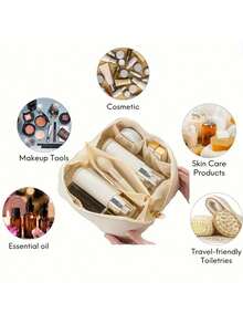 大容量双层防水PU皮革化妆包，多功能旅行收纳包，化妆袋，旅行必备 - 彩色 - 查看 4