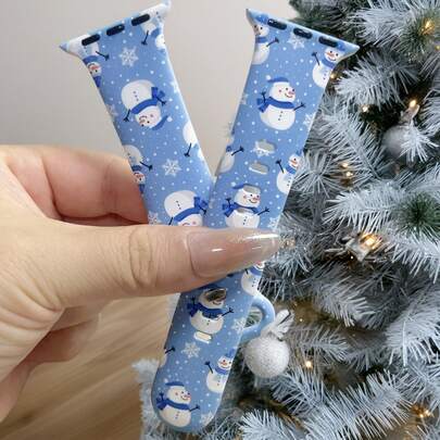 1pc Christmas Print Silicone Watch Band, Compatible With Apple Watch Band 38/40/41/42/S10, 42/44/45/46/49mm, Comfortable Soft Breathable Band, Compatible With Apple Watch Ultra2/SE/10/9/8/7/6/5/4/3/2/1 Series, Women's Watch Strap, Elegant Women's Fashion Watch Accessory, Smart Watch Band/Strap, Floral Element Watch Band, Unique Personalized And Stylish Strap, Christmas Gift