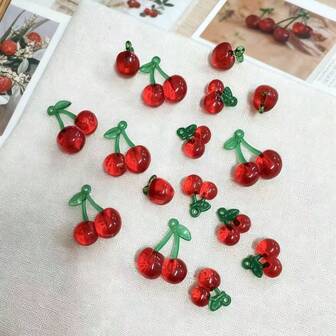 10 piezas/paquete Colgantes de acrílico con diseño de frutas falsas como cerezas y manzanas en 3D, accesorios DIY para aretes, pulseras y collares
