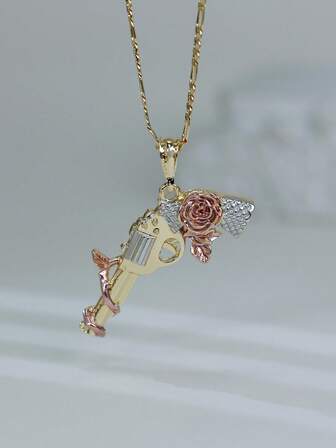 Tricolor Rose Gun Vintage Pendant