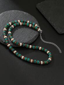 1pc Fashionable Natural Coconut Shell Beaded Necklace, Suitable For Men's Casual Daily Wear, Beach & Holiday Outfit, Boyfriend Gift - Multicolor - View 2