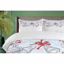 Winter Duvet Cover Set, Merry Theme Delicate Snowflakes, Vintage Holiday Pattern, 3 Piece Bedding Set With 2 Pillow Shams, Size, Teal White - White Orange - View 4
