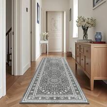 Washable Area Rug 5x7 - Soft Faux-Wool Area Rug Living Room Bedroom, Boho Vintage Floral Medallion Non-Slip Low Pile, Pet Friendly, Blue White - Grey White - 查看 3