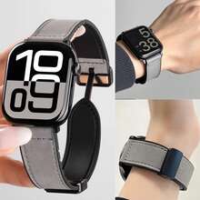 Silicone Leather Watch Band, Compatible With Apple Watch 1/2/3/4/5/6/7/8/9/10/SE/Ultra Series, Magnetic Quick Release, Sweat-Proof Breathable, Business & Casual, Unisex - Grey - View 6