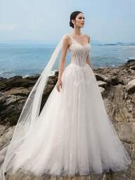 HEARBOBO One-Soulder Spets Applikationer Korsett Bröllopsklänning Brud, Med tåg