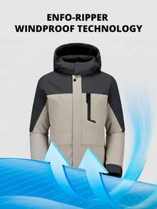 CAMEL CROWN 男士冬季滑雪服，登山雪地外套，防水可拆卸帽子，防风抓绒雨衣 - 黑色 - 查看 2