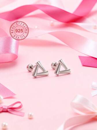 Artepollo 925 Sterling Silber Hypoallergene Dreieck Ohrstecker, Platin beschichtete herzförmige Ohrstecker, einfacher Silber Qualitätsschmuck für Mädchen, leicht und nicht verblassend, zart und niedlich, Geschenkbox Verpackung, geeignet für den täglichen Gebrauch oder Feiertage, Geschenk für Mädchen, Freunde, Geburtstag, Neujahr