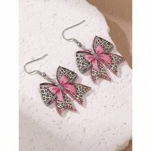 1 Pair Fashionable Leopard Print Bow Acrylic Flat 2D Earrings, Versatile For Daily Wear And Party Accessories - Nhiều màu - Xem 1