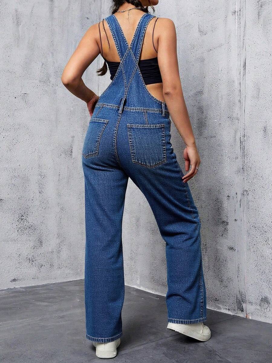 Women's Jeans, Y2K Style Overalls, Jumpsuits, Cargo Pants, Waist-Cinching And Hip-Lifting, Loose And Slimming, Suitable For All Seasons, Multiple Pockets And Simple Style Design, Perfect For Outdoor Wear, Cocktail Parties, Parties, Christmas, Nightclubs, Banquets, Film Festivals, Cinemas, Balls, Cocktail Parties, Bars, Weddings, Graduation Ceremonies, Homecoming, Birthday Parties, Rebellious Girls Festival-Themed Parties, Outdoor Outfits, Streetwear, Fashion Shows, Dates, Working Outside, Country-Style Women's Clothing, The Best Women For Going Out, Ladies' Vacation Clothing, Pantalón Jean Mujer,Women Clothes,Jeans Para Mujer,Pantalones De Mujer Jean,Ropa De Mujer,Tall Jeans Women,Y2k Clothes,Going Out Outfits,Holiday Outfits For Women,Vacation Outfits Women,Club Outfits For Women,New Years Outfit Women,Holiday Outfits For Women - 藍色 - 查看 1