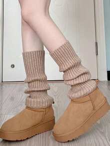 1 Paio di scaldamuscoli da donna a righe verticali di colore unito, semplici e alla moda, adatti per l'autunno/inverno - Multicolore - Visualizzare 5